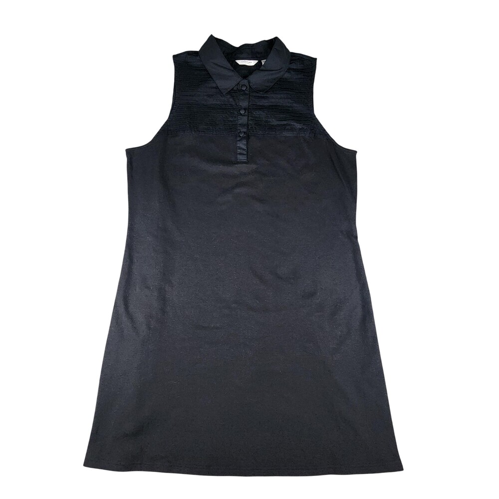 Liz Claiborne Shirt Dress Womens 1X Black Jersey Sleeveless Collared Plus
